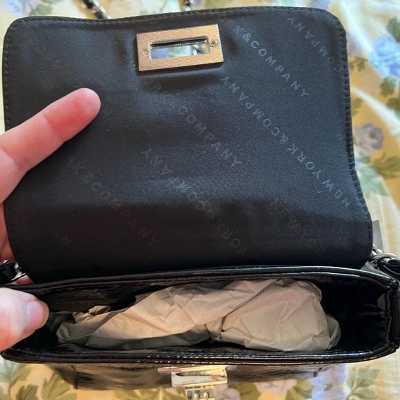 New - New York & Company Patent Black Crossbody with Chain Strap - Picture 5 of 6